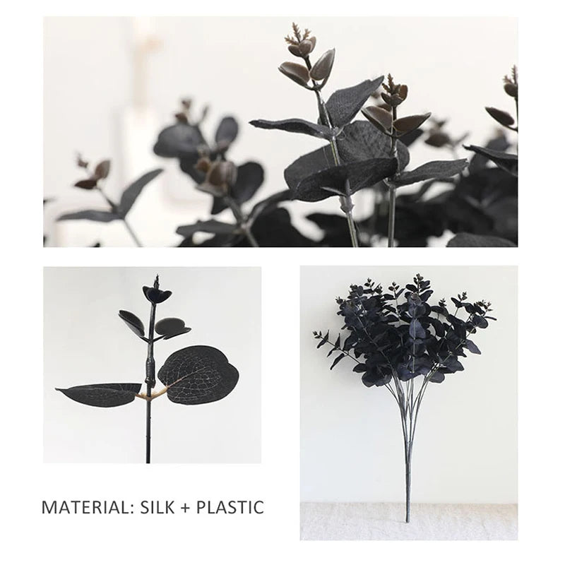 1ps simulazione di foglia di eucalipto nero fiore falso semplice decorazione domestica lisimachia pianta artificiale