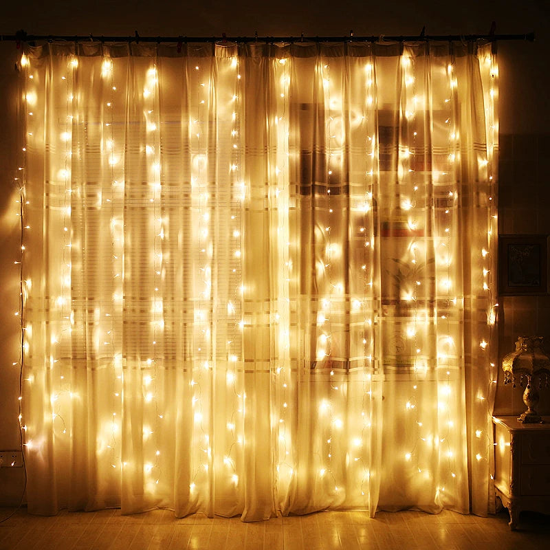 Vorhang LED -Saiten Lichter Garland Festival Weihnachtsdekoration USB Fernbedienung Urlaub Hochzeit Feenleuchte für Schlafzimmer Zuhause