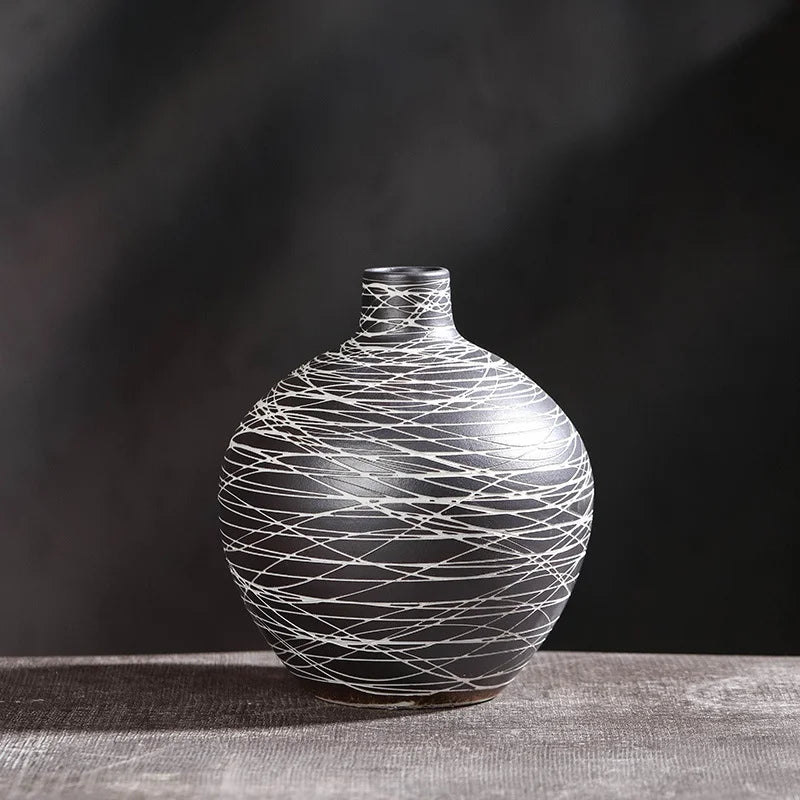 Jednoduchá a retro keramická váza Třídílná sada keramických řemeslných ozdoby, uspořádání květin z obývacího pokoje