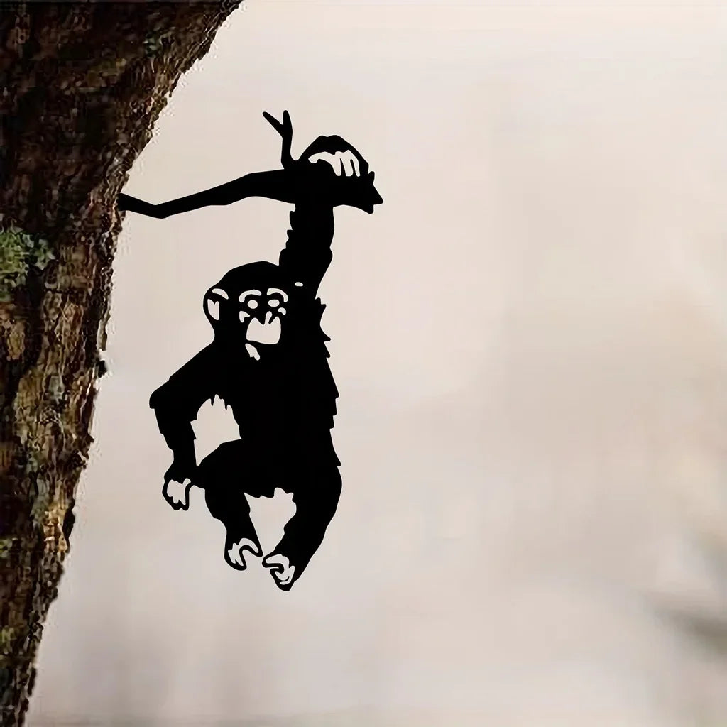 마당 예술 장식, 지점 정원 스테이크에 매달려있는 원숭이, 실루엣 금속 벽 예술 가정 정원 야드 안뜰 야외 동상