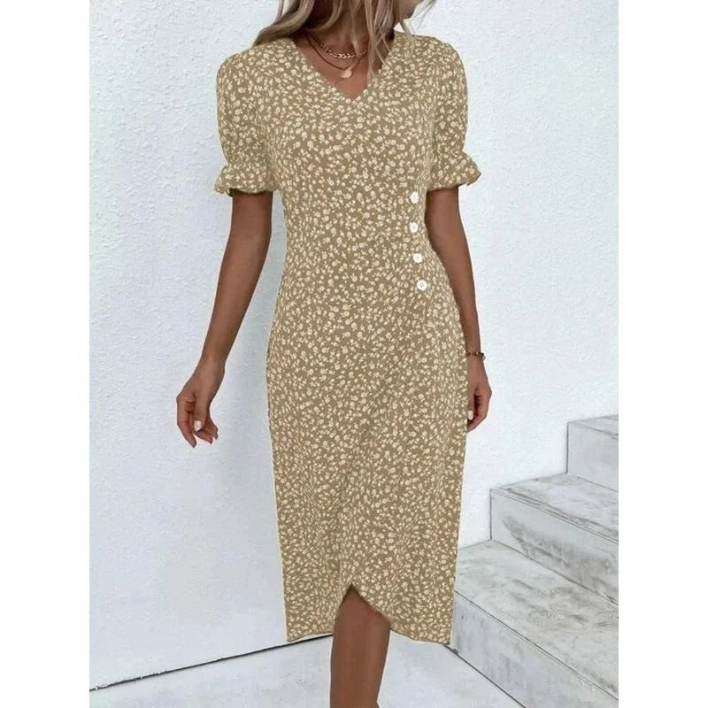 2023 Autumn Floral Bodycon Midi Dress For Women V Neck Long Sleeve Ruched Slim Fit Dresses Female Sexy Vestido Robe