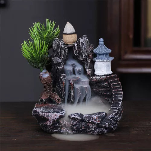 Dekatan pembakar pegunungan Sungai Air Terjun Dekorasi untuk Home Fragrance Fireplace Backflow Aroma Asap Fountain Zen Senser Holder