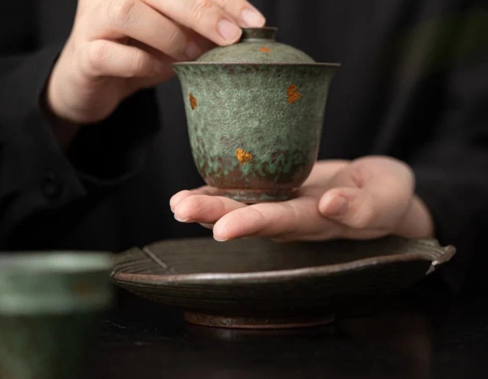 90ml retro bronzový glazovaný galaj -wan luxus posypeme zlatou mísou víkem sopera čaj tureen domácí čaj