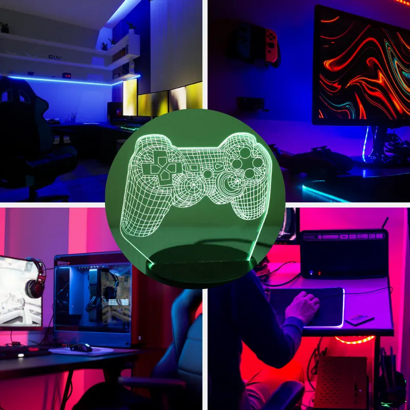 야간 램프 터치 7 컬러 어두운 게임 게임 핸들 3D 아크릴 환상 분위기 창조적 인 테이블 램프 침실 홈 장식 조명