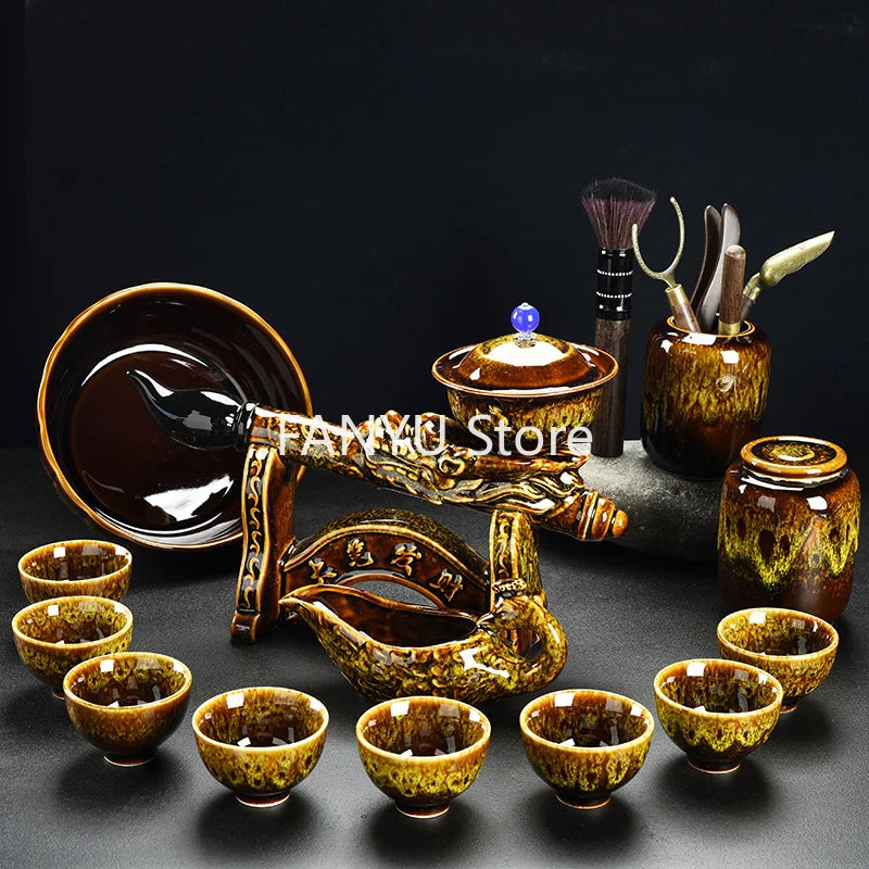 Porselen Gaiwan Teh Cina Set Lengkap Set Puer Chinese Portable Set Luxury Vintage Juego de Te Te Tea Ceremoni AB50TS