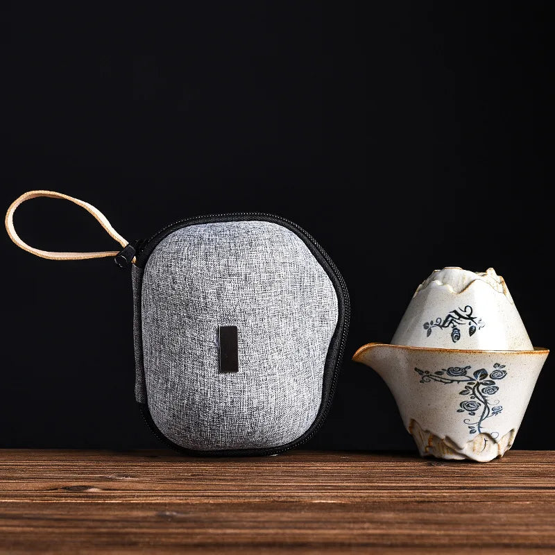 Japanse stijl reistheet set klimop bloem keramisch draagbare porseleinen thee-set met draagkoffers teepot outdoor quick cup teaowares