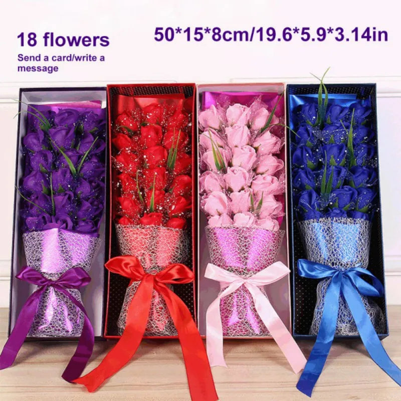 Creative Soap Flower Valentines Day Wife Girlfriend Gift Rose Flower Artificial Soap Bouquet Bathroom Towels with Gift Box Set