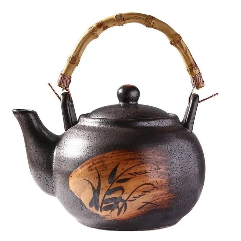 Kapasitas Besar Keramik gaya Jepang Teapot Teapot dengan rotan menangani set teh yang dilukis dengan tangan Teh Teh Pot Tea Maker