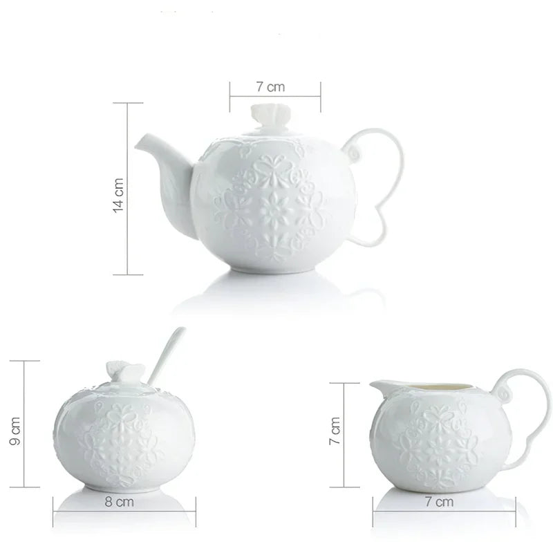 Thé à thé en céramique tas de papillon blanc européen teapot os chinois ware ware sucre bol juge de lait décoration de barre de maison