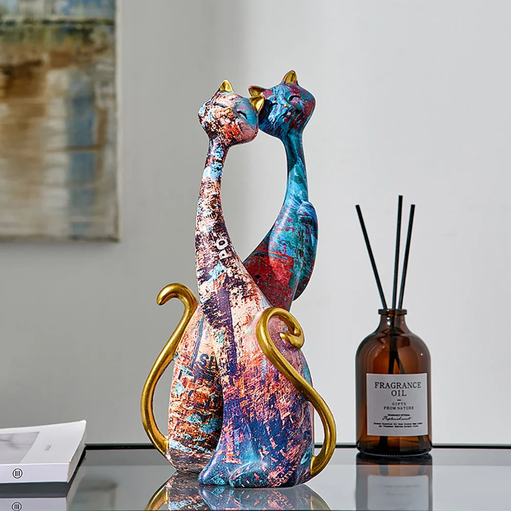 Europeisk stil 2st oljemålning Kattstatyer Animal Modern skulpturrum Dekoration Tillbehör Skulpturer för hemdesigngåva
