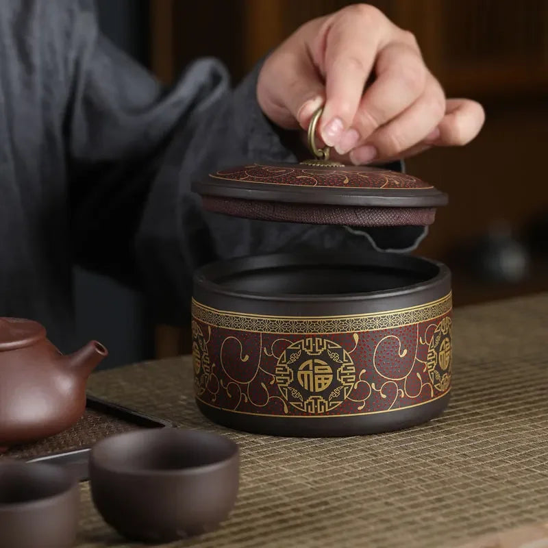 Portable Sealed Tea Caddy Coffee Canister Spice Organizer Purple Clay Tea Jar Tieguanyin Containers Travel Tea Bag Storage Box