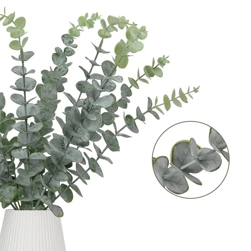 6/12/18 PCS Eucalyptus buatan daun cabang tanaman palsu untuk pesta pernikahan di luar ruangan rumah taman dekorasi meja dekorasi