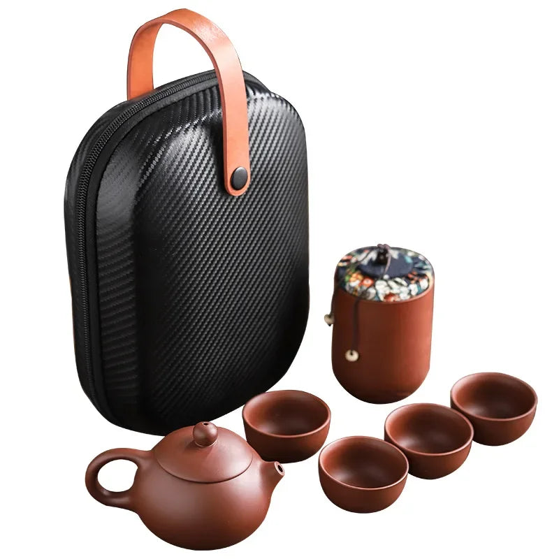 Xícaras de chá de areia roxa Cerâmica bule portátil conjunto de viagens ao ar livre gaiwan xícaras de chá de cerimônia teacup fino presente kung fu de chá