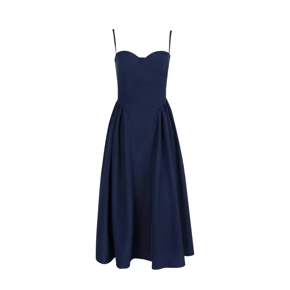 Suninheart Elegant Spaghetti Strap Midi Dress Slim A Line Party Dresses Navy Blue Casual Birthday Holiday Dress Women's clothing