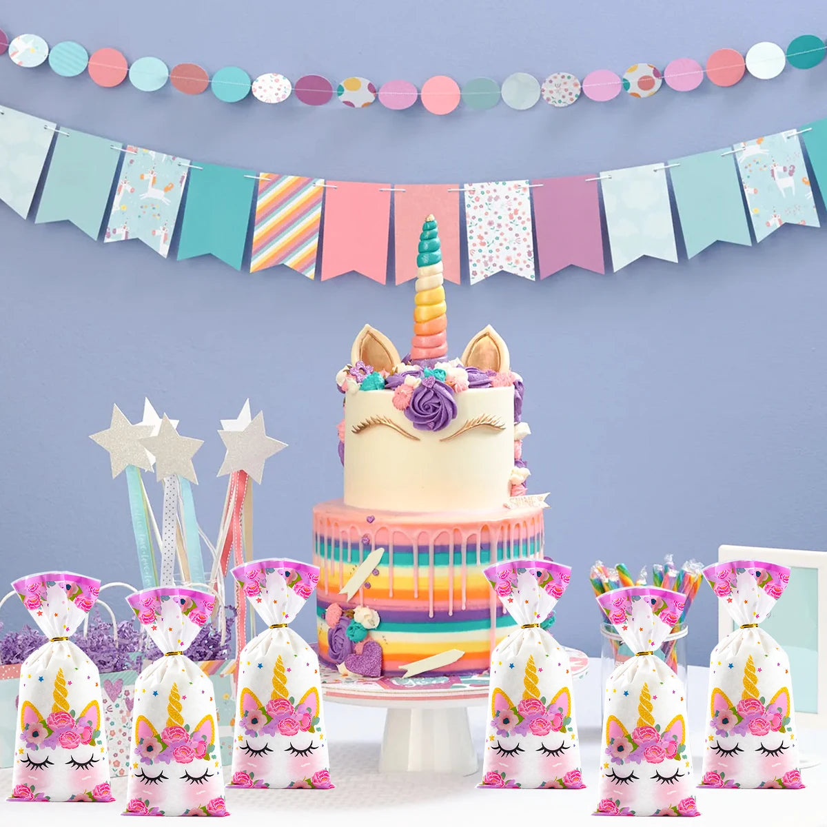 Unicorn doğum günü partisi dekorasyon kurabiye şeker çantaları tek boynuzlu at doğum günü partisi dekor çocuk kız bebek duş düğün malzemeleri