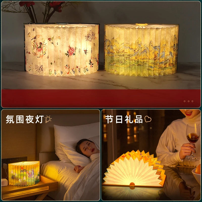 Kirja -lamppu luova lahjaverkko punainen LED -ilmakehän lamppu chinoiserie -paperi taidepöytä lamppu taittokirja lamppu yövalo