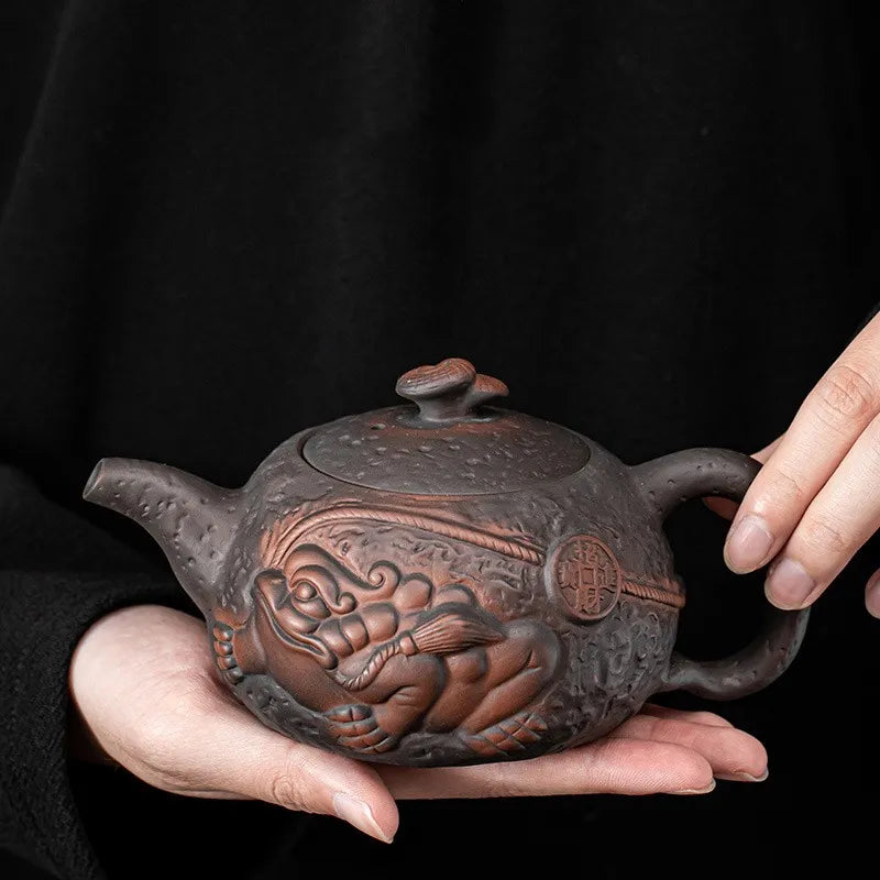 Jianshui Purple Pottery Toad TEAPOT Handmålad antik lättnad Tekanna hushållstekanna Kungfu Tea Set Kettle