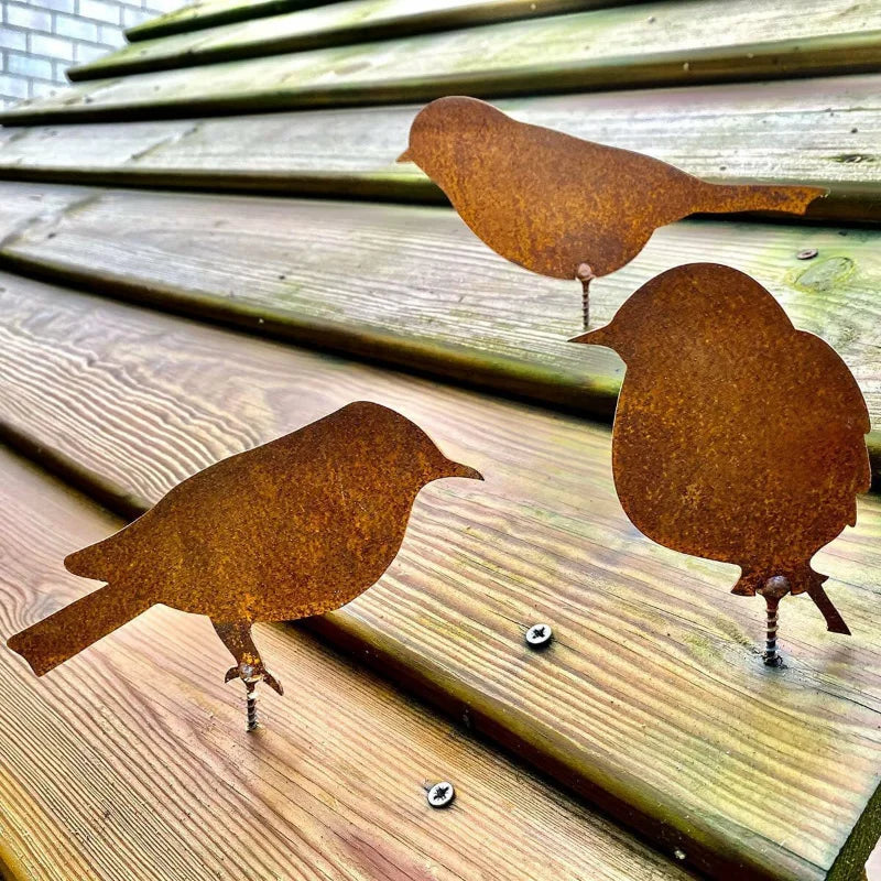 4pcs / ensemble Rusty Metal Bird Ornement Iron Crafts Bird Bird Art Silhouette Sculpture Outdoor Garden Fence Decoration