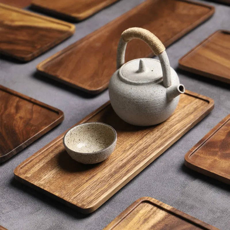 Bandeja de chá de madeira retângulo que serve lanches de placa de placa de armazenamento de alimentos para casa