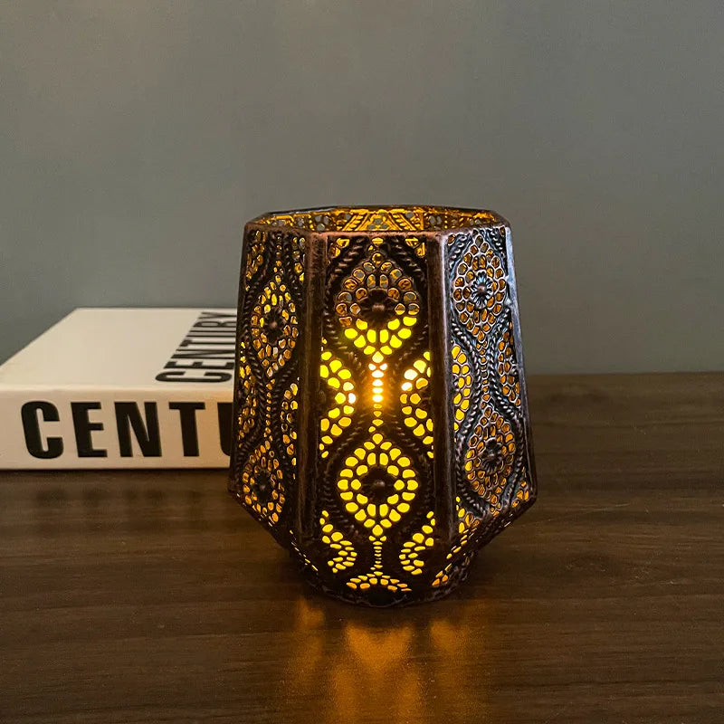 Metal Ramadan Candle Lantern, marokański styl świeca kubek kształt dekoracyjny ozdoba Latarna wystrój, domowy ogród balkonowy