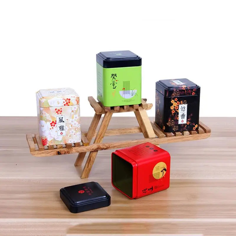 Mini Tin Storage Box Sealed Tea Caddy Small Square Coffee Jar Tea Leaves Container Cans Small Tinplate Spices Storage Boxes