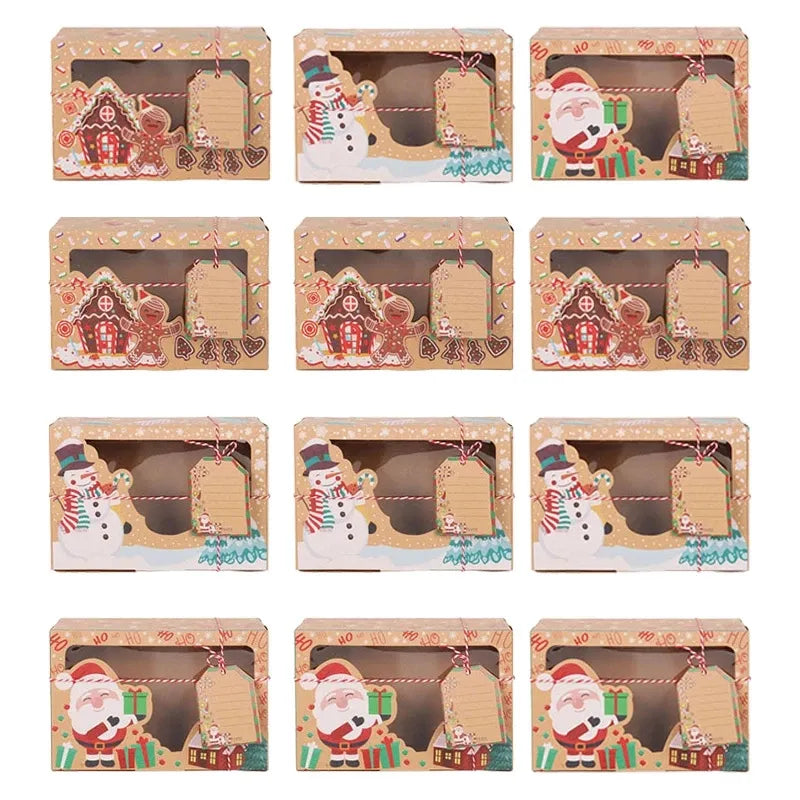 Boîtes de biscuits de bonbons de Noël Boîte-cadeau en papier kraft Boîte de boulangerie alimentaire Boîtes de friandises avec une fenêtre claire Navidad Decor Sac cadeau noel