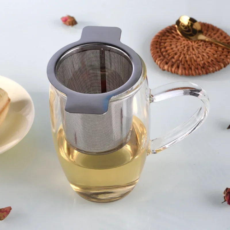 304 stainless steel tea glass with two ears stainless steel tea glass with two handles tea glass infuser filter