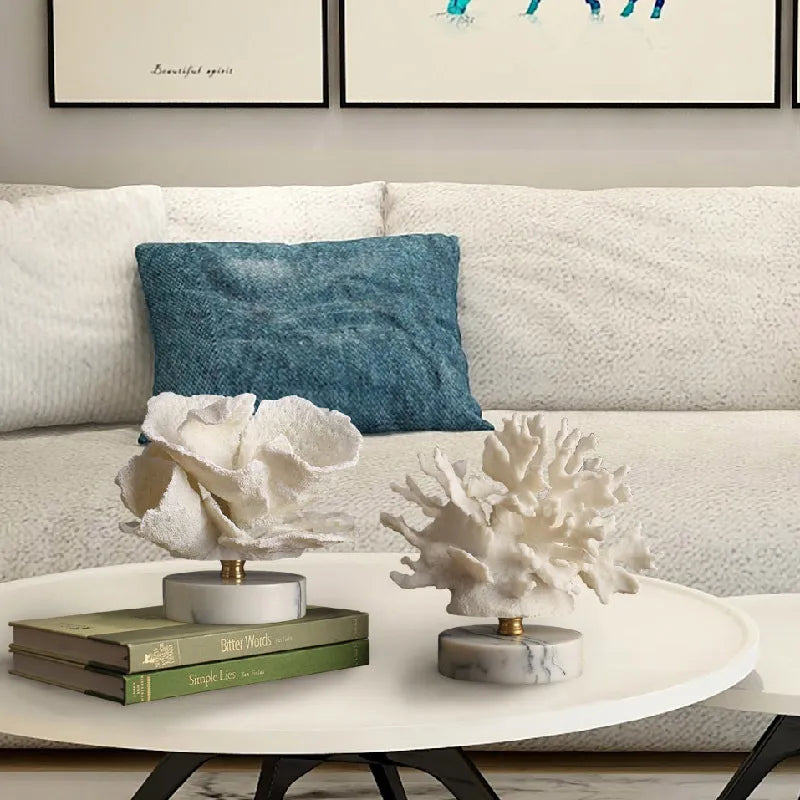 Creatividad resina coral artificial artificial muebles de artesanía coral base de mármol blanco simulación de decoración del hogar macetas