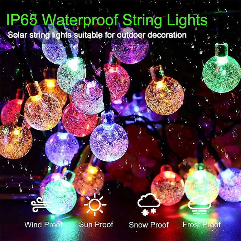 Solar String Lights Outdoor 60 LED Crystal Globe Lights met 8 modi waterdichte zonne -aangedreven patio -licht voor tuinfeestdecoratie