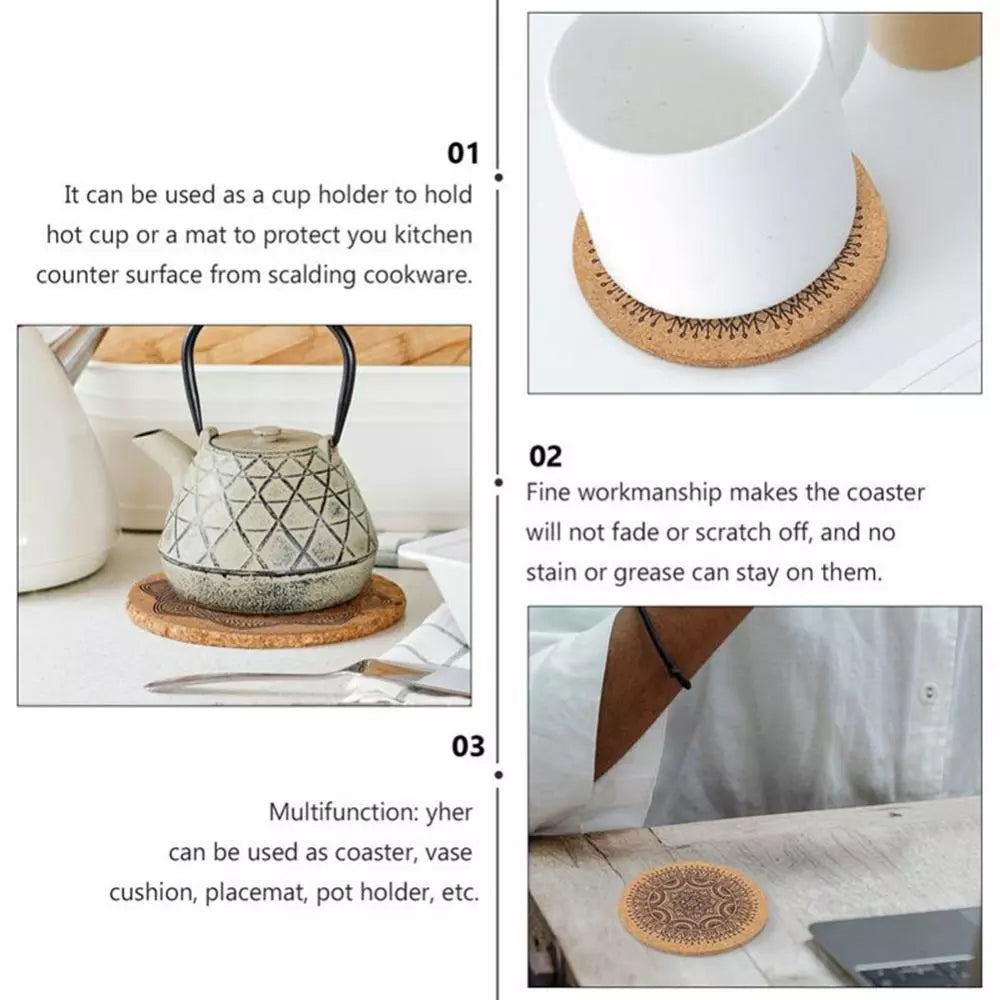 6Pcs/1Set Nordic Mandala Design Round Wooden Coasters Table Placemat Coffee Cup Mat Desk Non-slip Heat Insulation Tea Pad