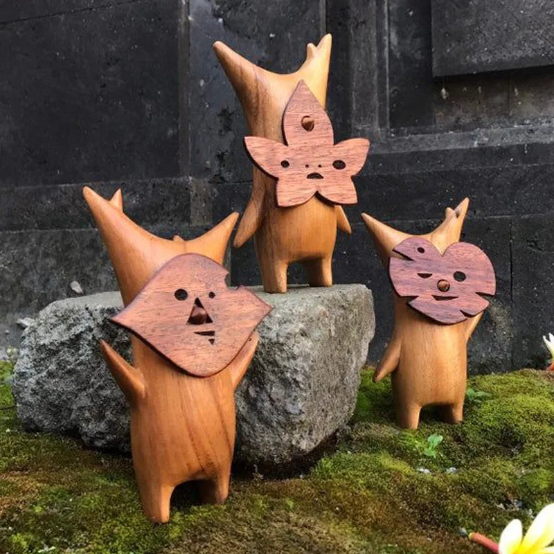 Korok -staty, harts Korok -familj, hantverk gåva för spelälskare Zelda Breath of the Wild Wood Korok -staty