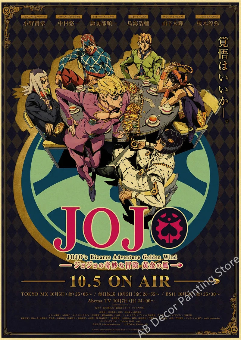 Retro JoJo's Anime Adventure Cetak Poster Anime JoJo Kraft Kertas Vintage Ruang Rumah Bar Seni Seni Dekorasi Dekorasi Lukisan Estetika