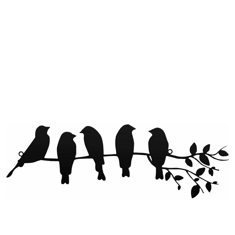 Metal Bird Wall Art 5 Birds On The Branch Wall Sticker or Leaves With Birds Sculpture Animal Type Retro Metal Plate