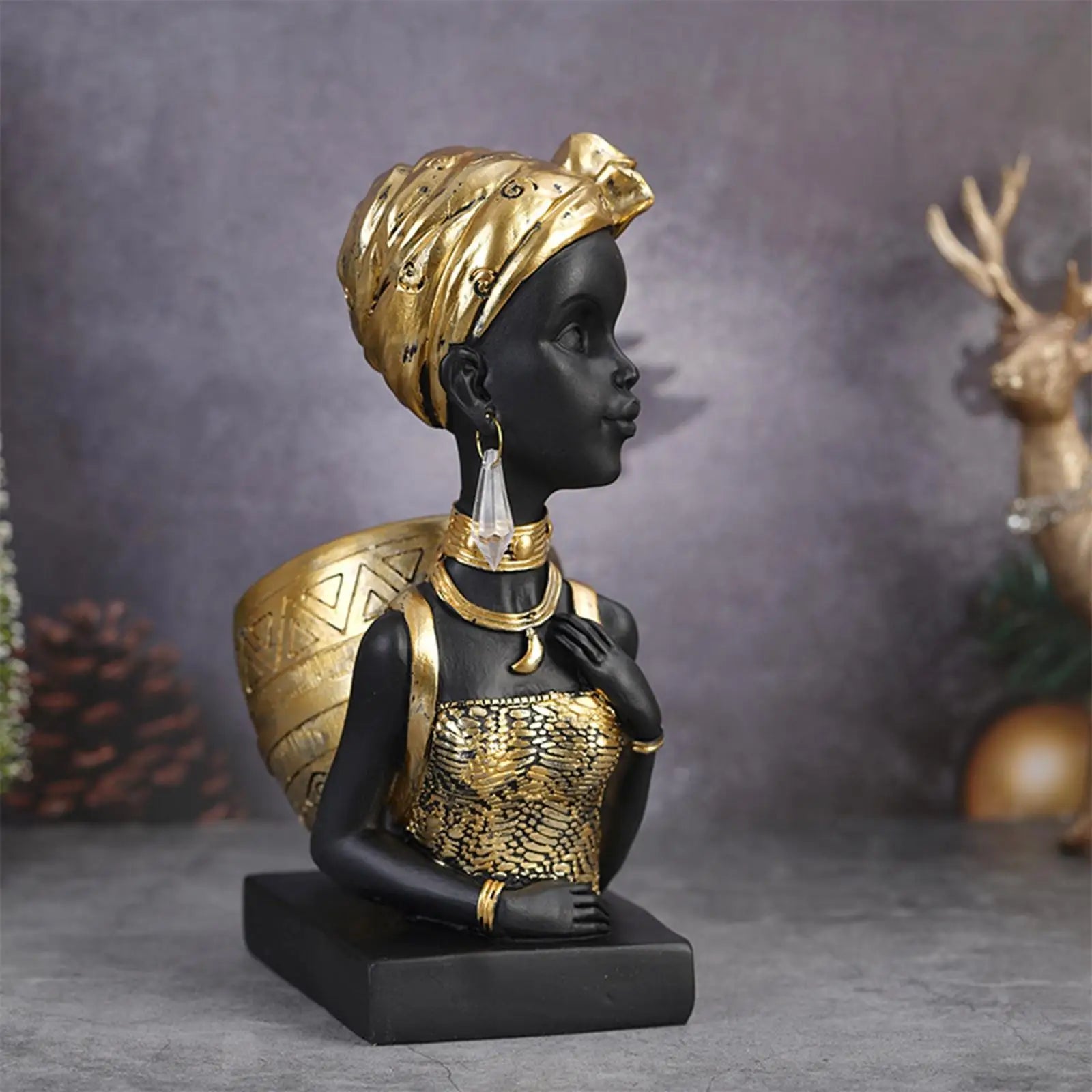 Creative Lady Statue Sculpture African Human Resin Ornament for Bedroom Table Hotel