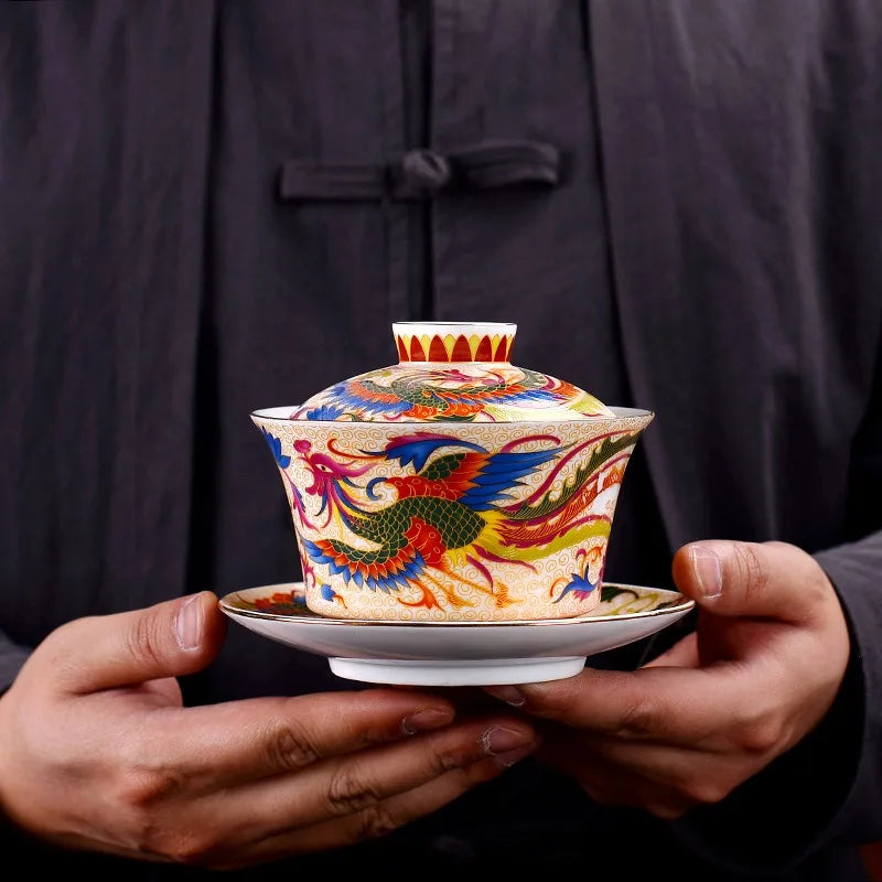 240ml Retro Dragon Phoenix Seramik Gaiwan Çay Hakkında El Yapımı Çay Tureen Kase Çin Porselen Teware İçecek Yazılımı Kişisel Kupa Hediye