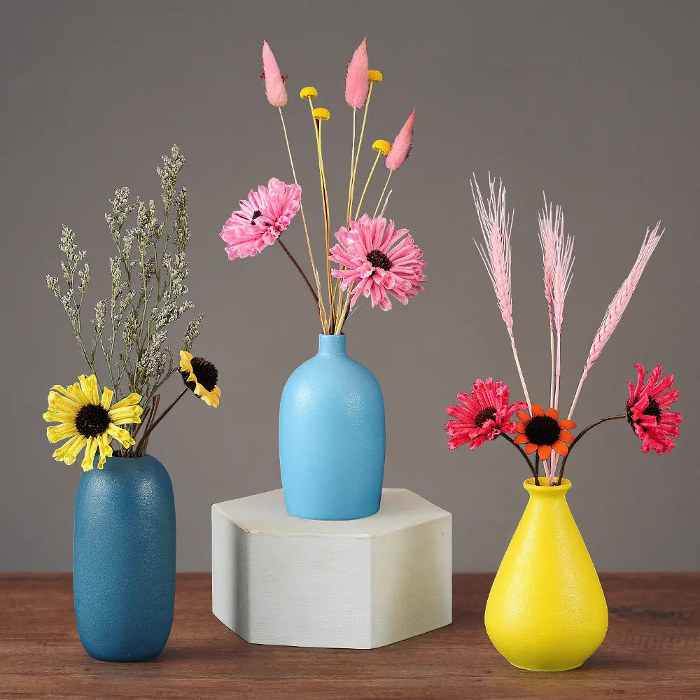 Vase de cerámica de cerámica simple y moderno Juego de flores secas falsas Arte de la sala de estar del hogar Decoración del hotel Mesa de comedor Ornaments Crafts