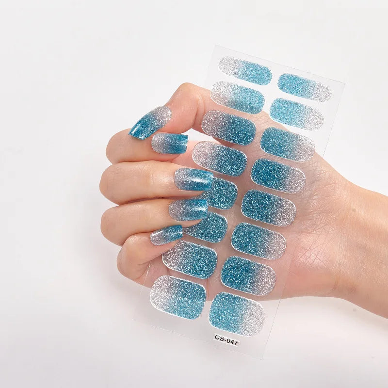 16/22 tips 3D Nail Sticker Winter Christmas Snow Blue Diamonds Full Nail Art Stickers Manicure DIY Nail Strips Nail Decor