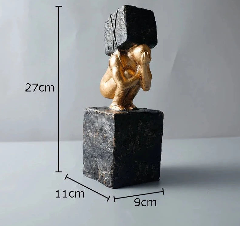 Weight-bearing Thinker Figure Statue Desk Decoration Resin Artwork Abstract Character Sculpture Room Aesthetic Decor Ornaments