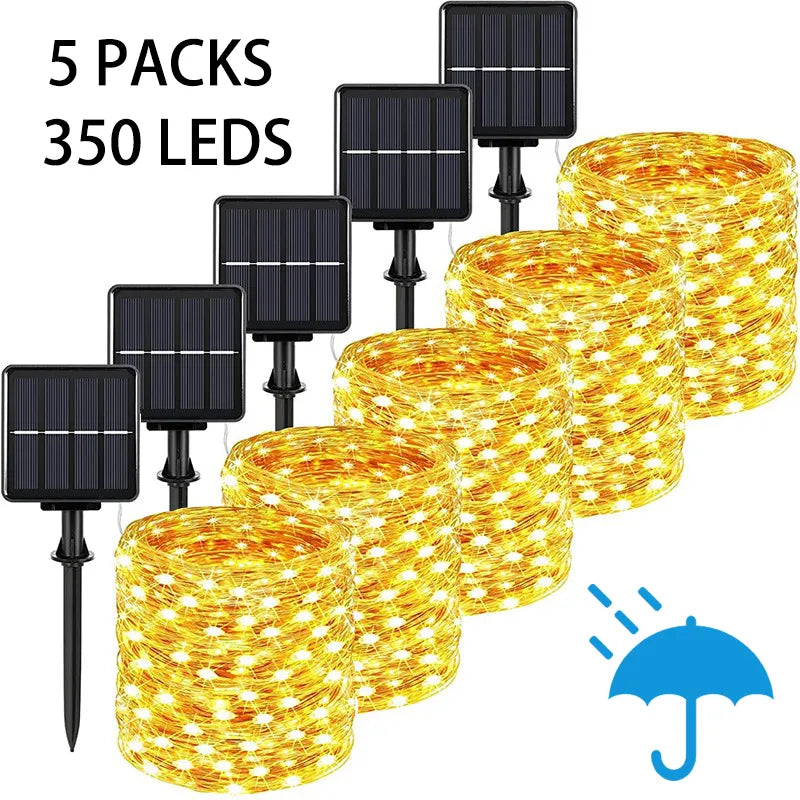 32m/22m/12m/7m Güneş Led Işıkları Açık Festoon LED LAMP Güneş Bahçesi Açık Mekan String Garland Noel Dekor 5/4/3/2/1 Pack