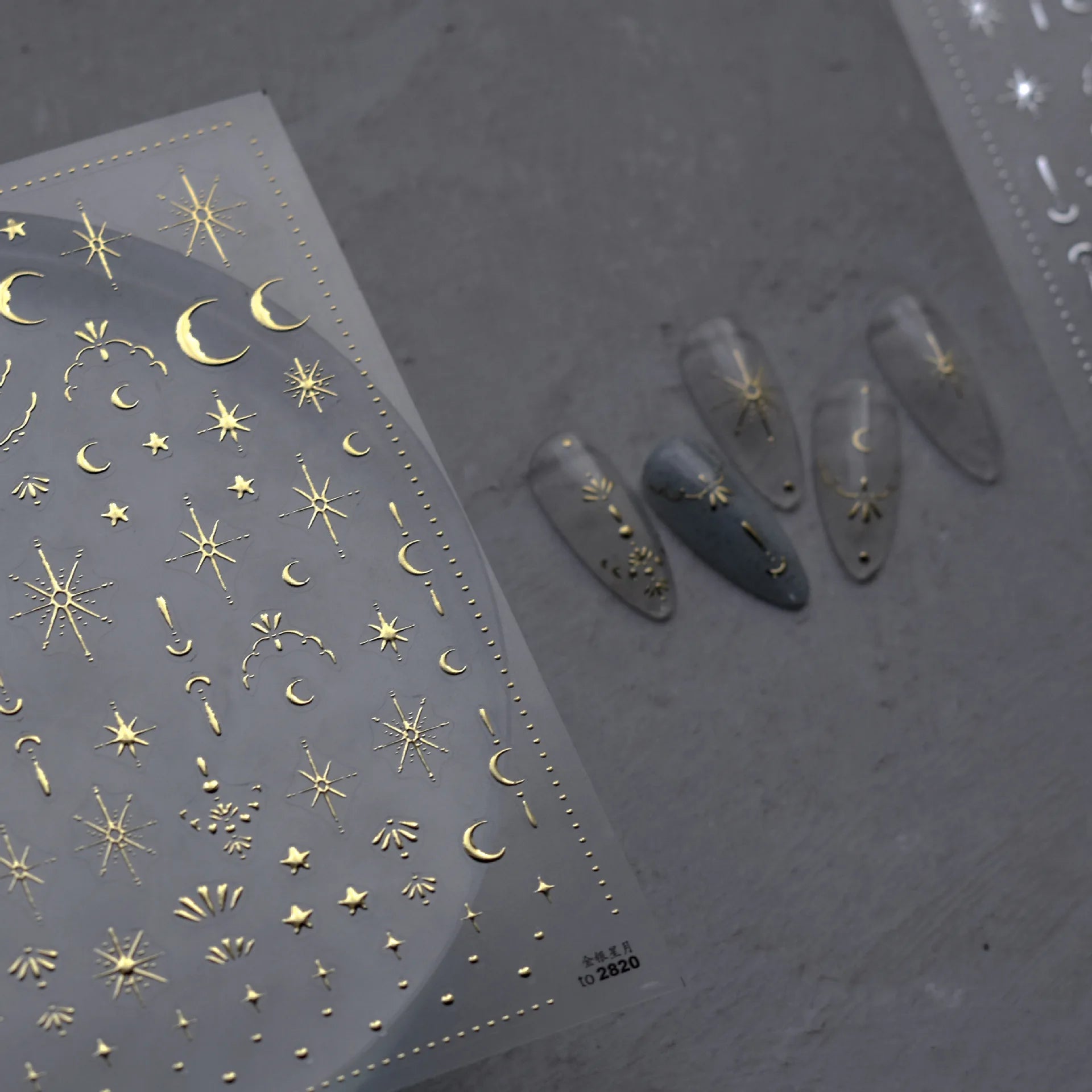 3D Gold Sun/Moon/Star Bronzing Nail Art Sticker 8*10cm Laser Star Moon Design Nail Decal Gold Silver Self-Adhesive Slider &*&