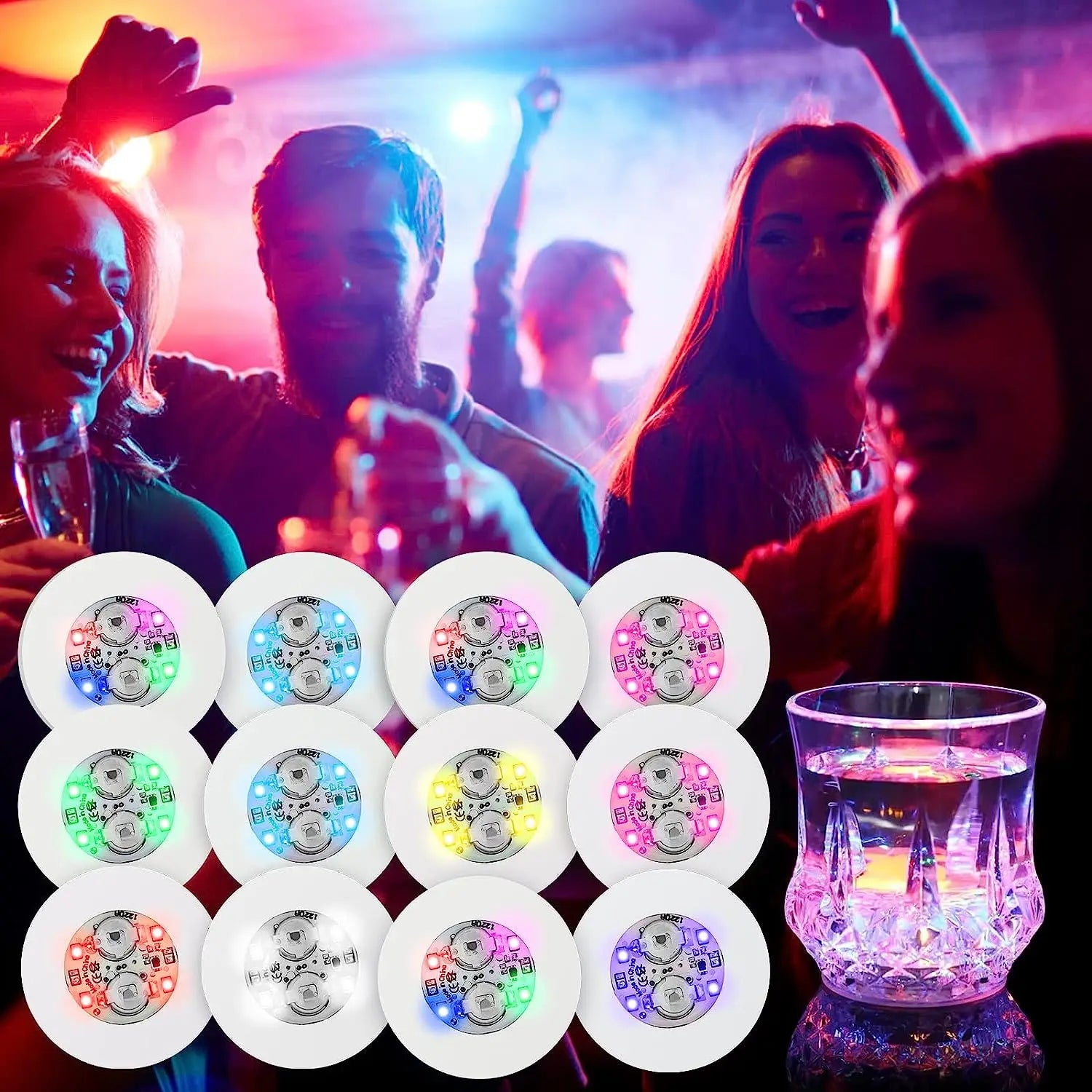 25pcs 10pcs 2pcs LED 코스터 플래시 라이트 배터리 전원 강화 와인 유리 유리 매트 컵 패드 스티커 병 마시는 클럽 바 파티 장식