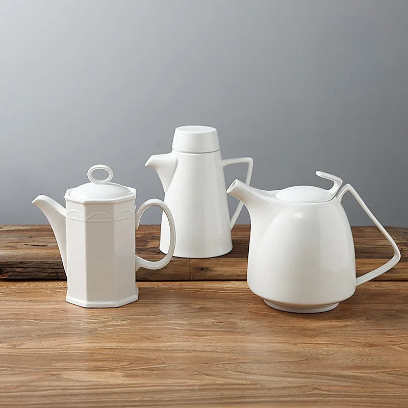 Ketel berbentuk keramik putih murni porselen kopi pot hotel bar dekorasi teapot meja restoran setware rumah tangga rumah tangga