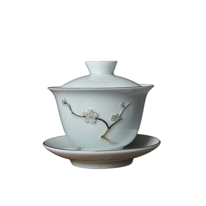 Pote de xícara de chá de xícara de chá de gaiwan em chinês com tampa com tampa de chá de porcelana de cerâmica Treureen porcelana xícara de chá com teaware de chá dourado conjunto