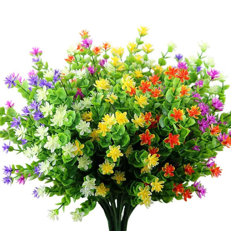 Plastik Yapay Çiçekler Açık UV Dayanıklı Sahte Çiçekler Dekorasyon Yeşillik Bahçe Çalılar Bitkiler Ev Düğün Dekoru