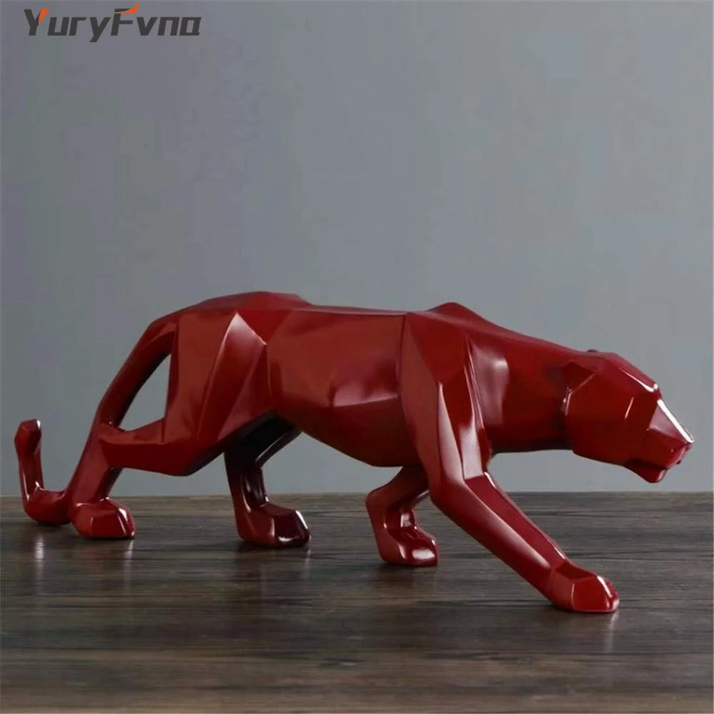 yuryfvna 초록 수지 표범 동상 기하학적 야생 동물 팬더 입상 동물 조각 현대식 홈 오피스 장식 선물
