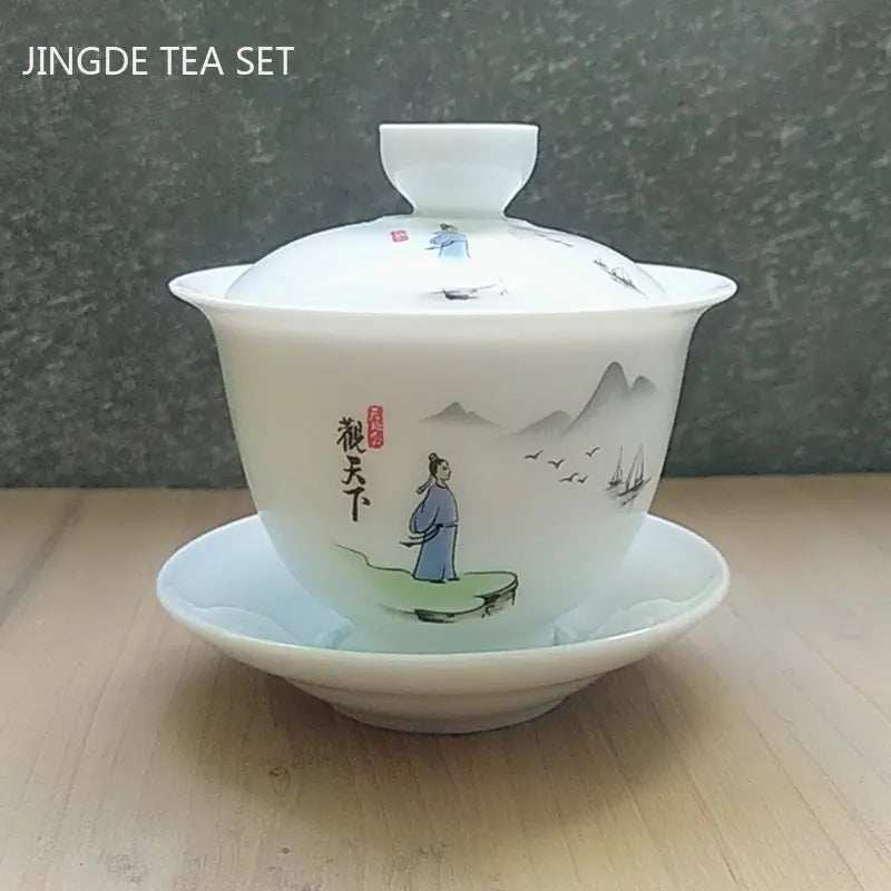 Teh Porselen Biru dan Putih Cina Tureen Bowl Handmade Keramik Teh Perjalanan Portabel Gaiwan Rumah Teh Set Minuman 160ml