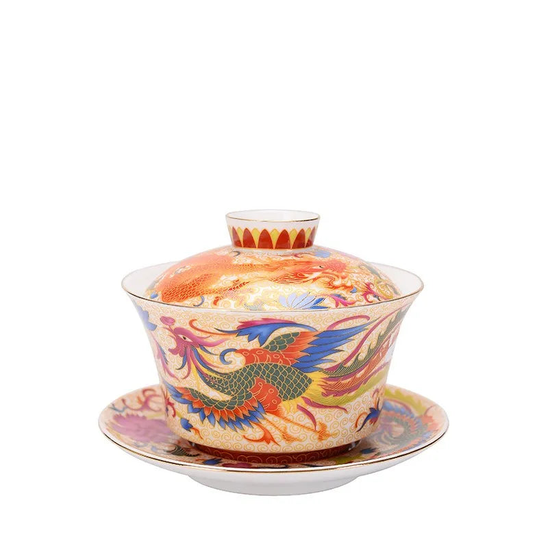240 ml Retro Dragon Phoenix Ceramic Gaiwan Teacup Handmade te Tureen Bowl Chinese Porcelain Teaware Drinkware Personal Cup Gift Gift