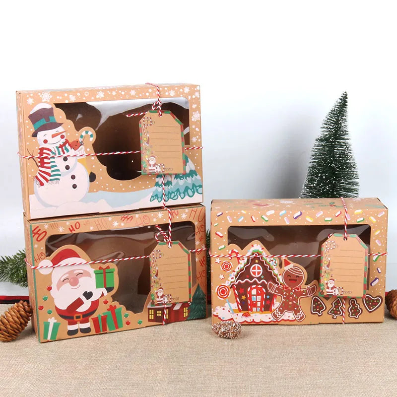 Banche di biscotti di caramelle natalizie scatole da regalo per carta da regalo Kraft Food Bakery Treat Boxes with Freel Window Navidad Decorazioni Gift Borse Gift Noel