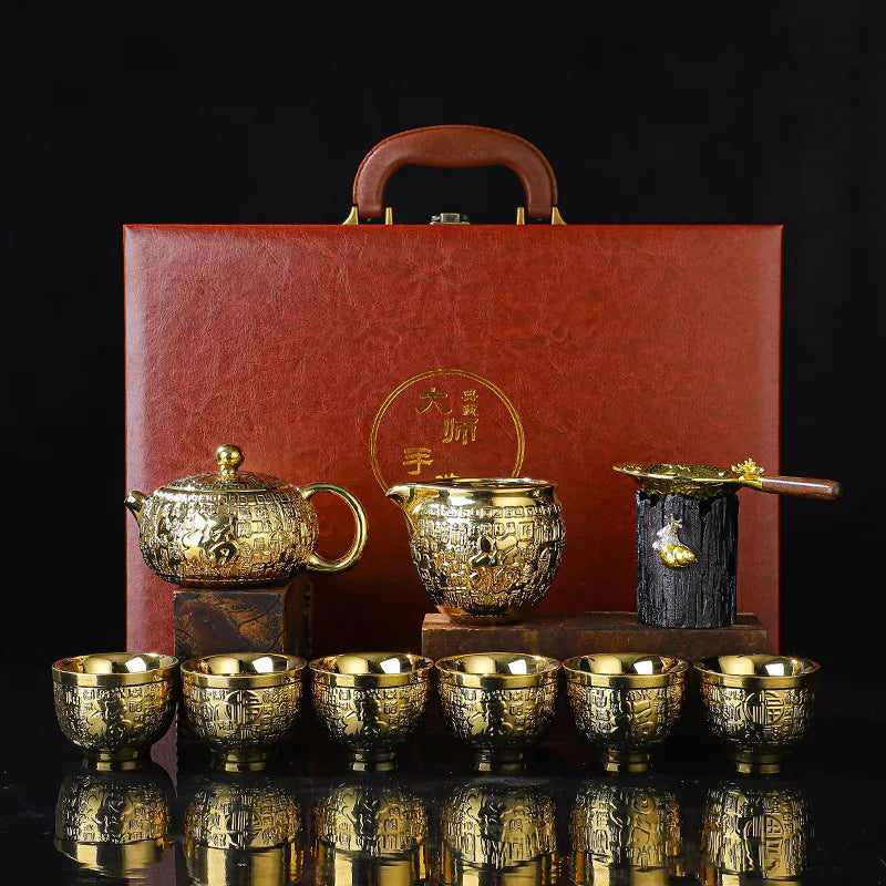 24.000 Gold-plattierte Kung Fu Teaset Chinesische Reise Tee Sets Luxus Bone China Teetopf Teetasse Teezubehör Geschenkbox Verpackung
