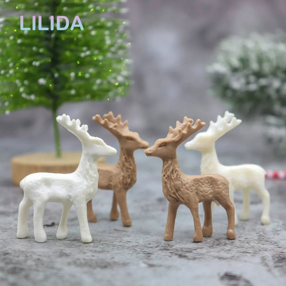 6/12PCS Artificial Mini Plastic Reindeer Decoration Crafts Statue Home Decor Mini Garden Accessories Figurine Christmas Pendant